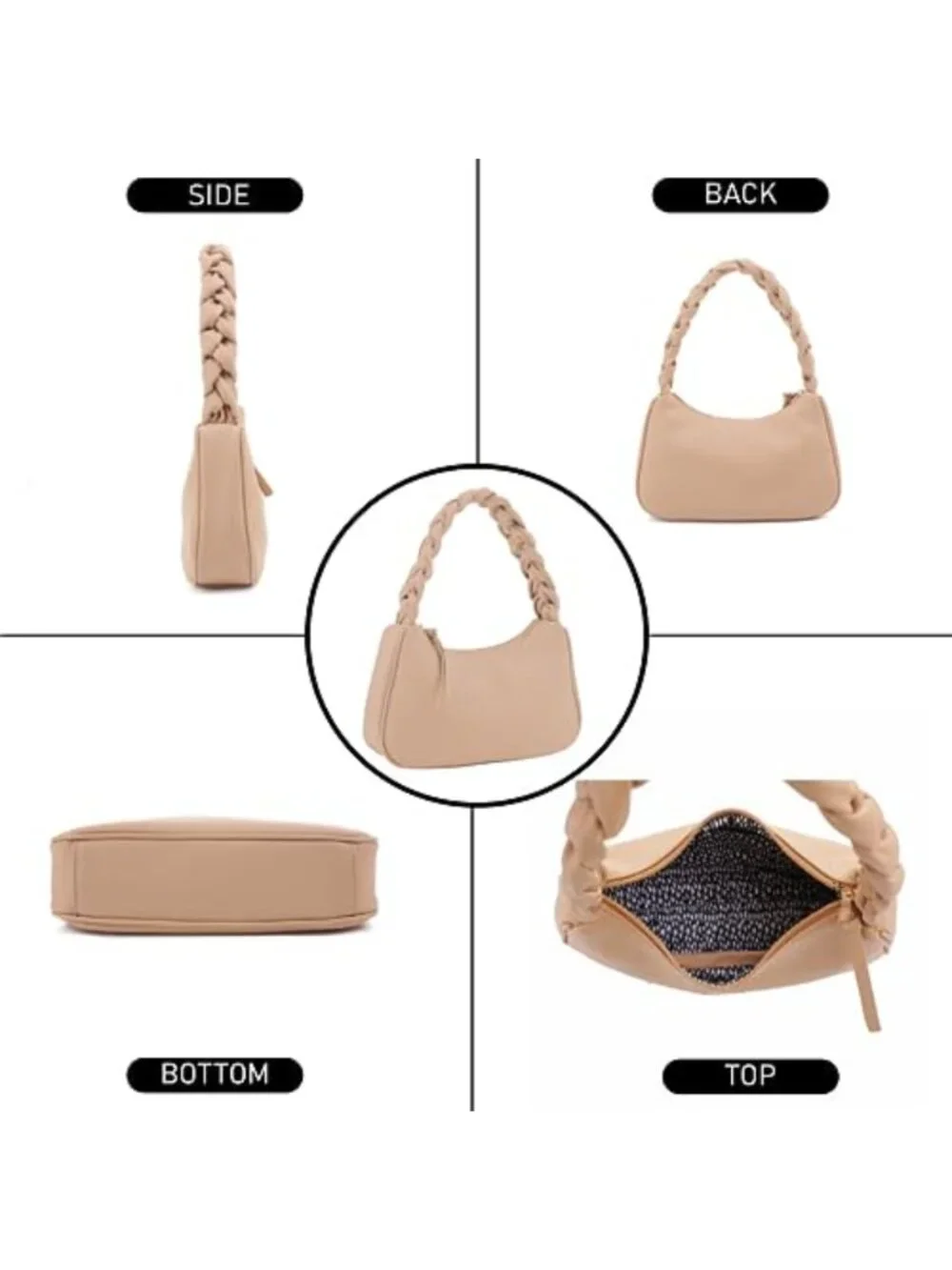 Braided Top Handle Hobo Tote Handbag - Faux Leather Shoulder Bag
